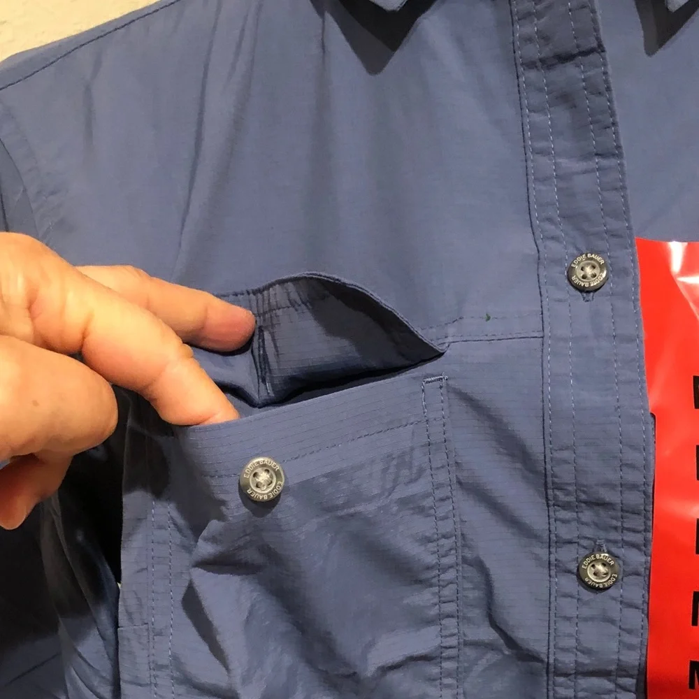 Eddie Bauer Mountain Ripstop Blue Button-Down Utility Shirt - Picture 7 of 16